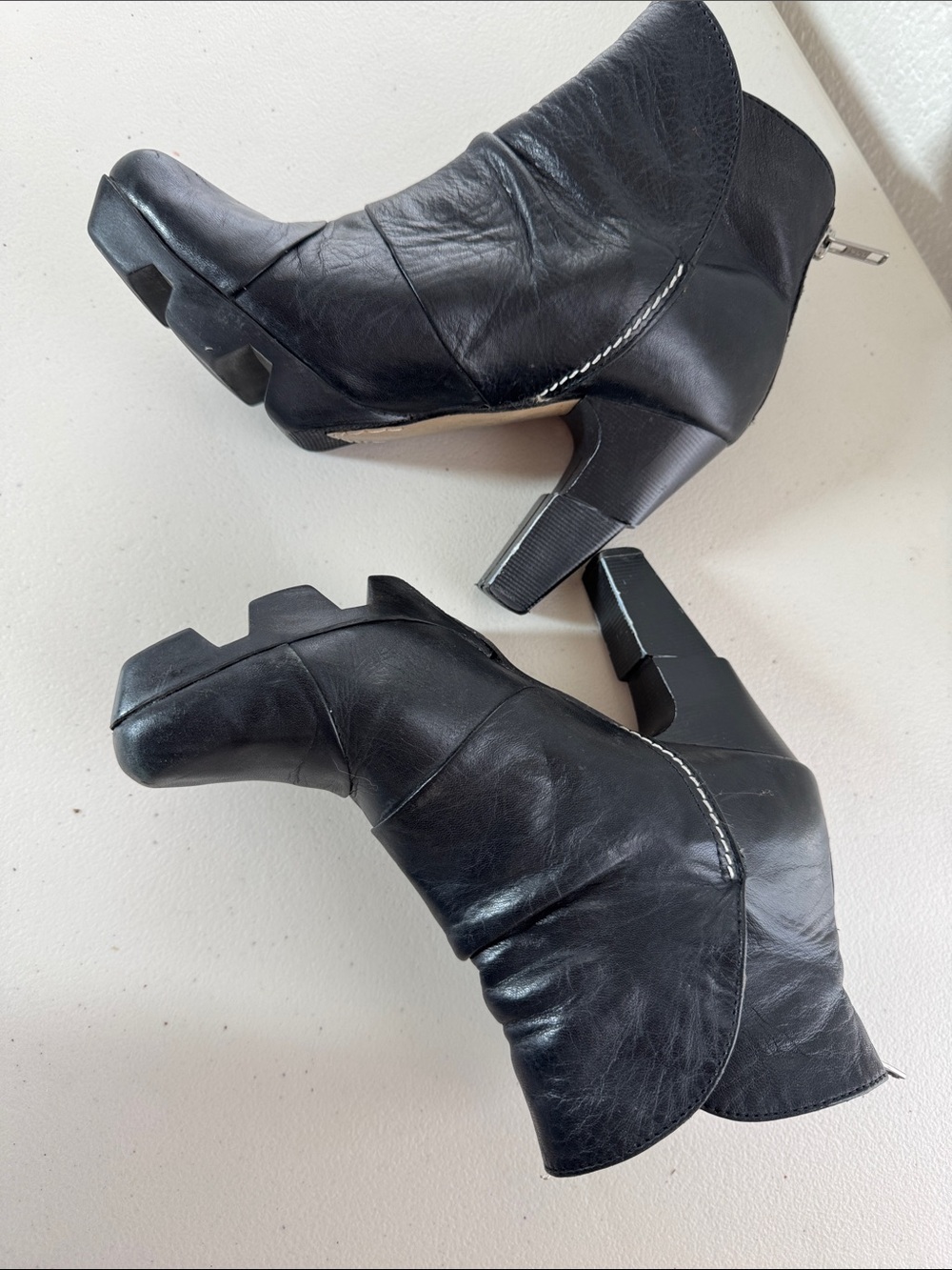 LIKE SMUG Black Leather Heeled Ankle Boots Size 36 Platform Moto Boho Steampunk - Picture 6 of 15